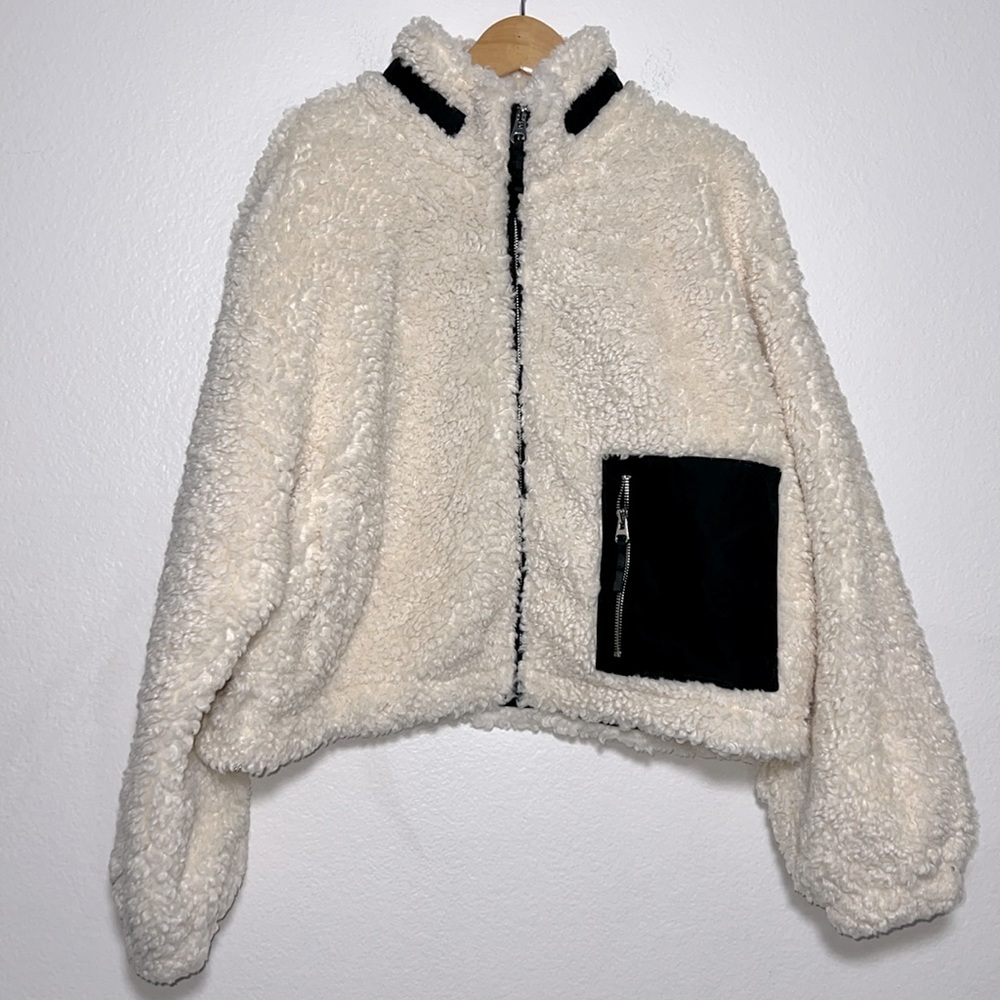 New Something Navy White/Black Teddy Patch Pocket Jacket Size M